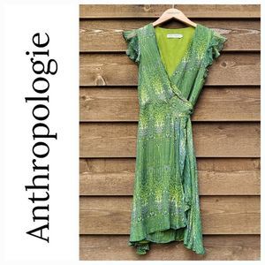 Anthropologie Sophia Eugene green silk wrap dress size 4